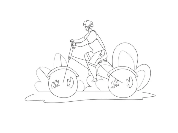 Ο άνθρωπος σε κράνος ποδηλασία γραμμή διανυσματική απεικόνιση — Διανυσματικό Αρχείο