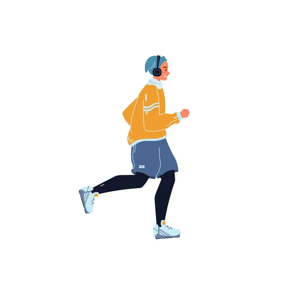 Dessin animé plat courir homme personnage, sport mode de vie sain vectoriel illustration concept — Image vectorielle