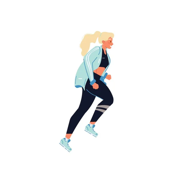 Ploché kreslené běží žena postava, sportovní zdravý životní styl vektor ilustrační koncept — Stockový vektor