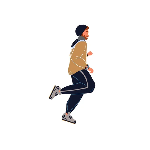 Caricatura plana corriendo hombre carácter, deportivo estilo de vida saludable vector concepto de ilustración — Vector de stock