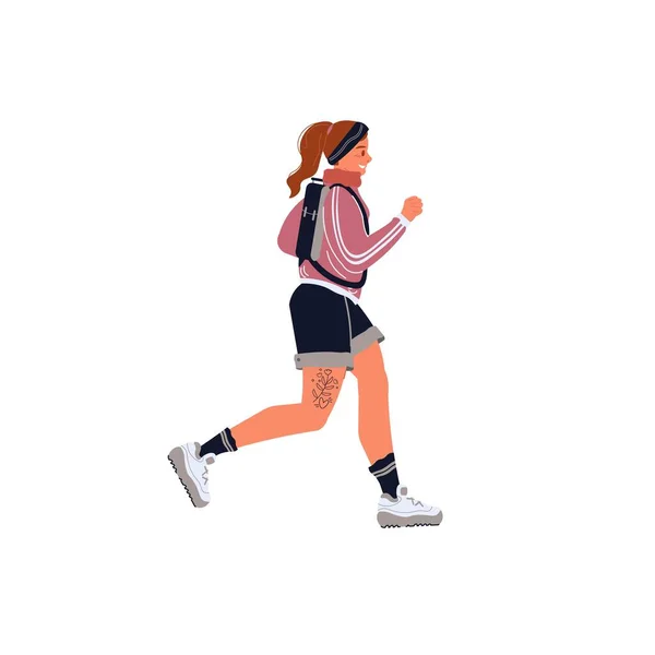 Dessin animé plat courir femme personnage, sportif mode de vie sain vectoriel illustration concept — Image vectorielle