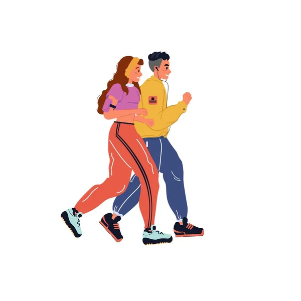 Personajes planos de dibujos animados corriendo, deportivo estilo de vida saludable vector concepto de ilustración — Vector de stock