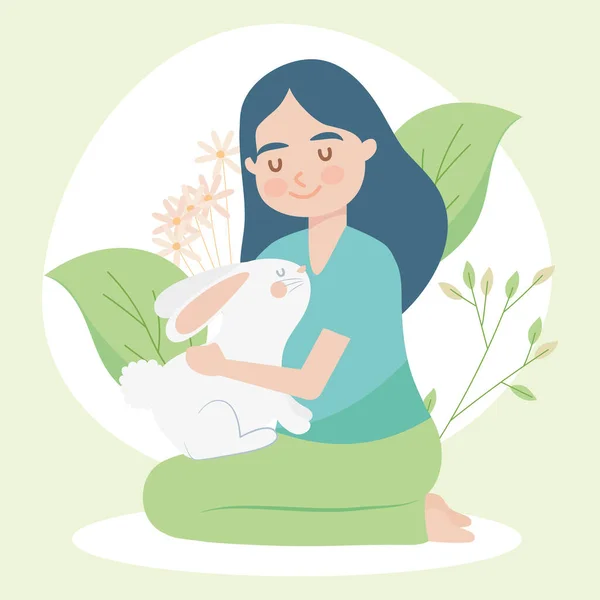 Frau mit Kaninchen-Erleuchtung — Stockvektor