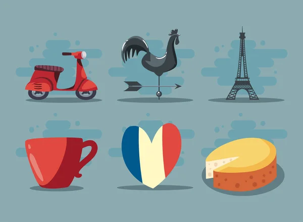 France ensemble six icônes — Image vectorielle