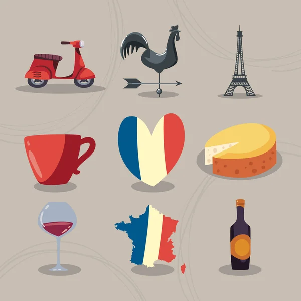 Francia set di icone — Vettoriale Stock