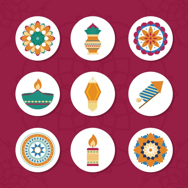 Diwali festival icoon set — Stockvector