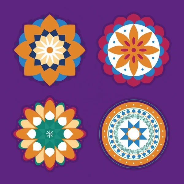 Conjunto de ícone de rangolis decorativo — Vetor de Stock