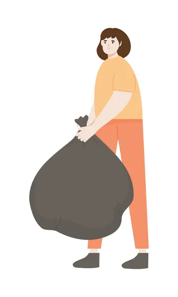 Mulher com saco de lixo —  Vetores de Stock