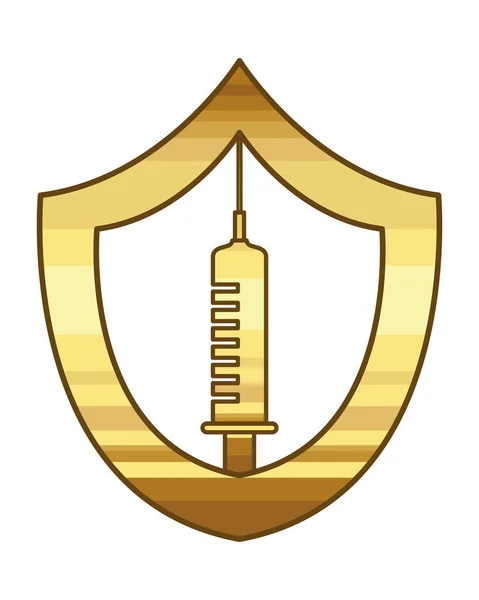 Ícone escudo de vacinação dourada —  Vetores de Stock