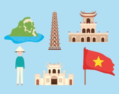seyahat vietnam simgesi seti