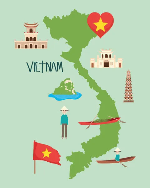 Vietnam carte et points de repère — Image vectorielle