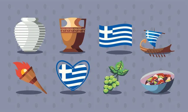 Oito itens greece —  Vetores de Stock