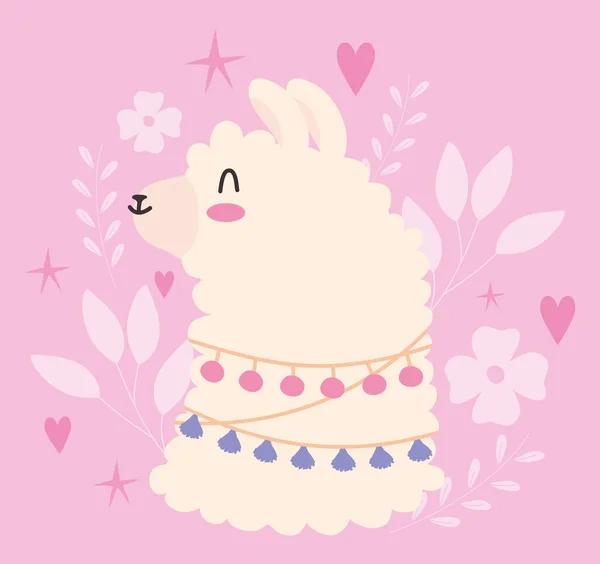 Cute fluffy llama illustration — Stock Vector