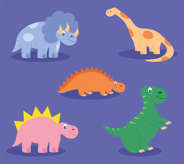 Conjunto de ícones de dinossauros bonitos — Vetor de Stock
