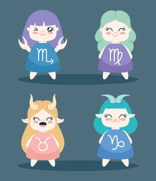 Personajes kawaii de dibujos animados del zodiaco — Vector de stock