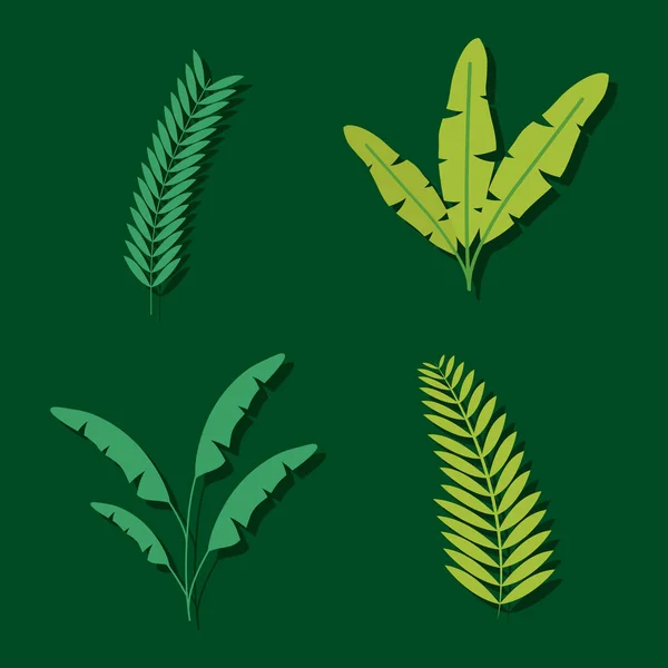 Tropische Blätter Icon Set — Stockvektor