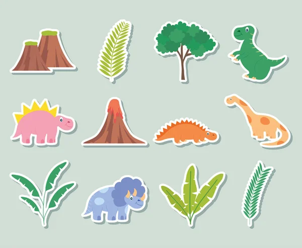 Dinosaurs and nature set — Stock Vector