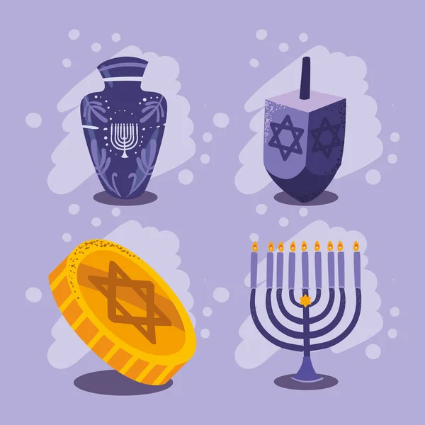Cuatro artículos de hanukkah — Vector de stock