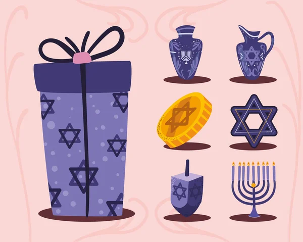 Seven hanukkah items — Stock Vector