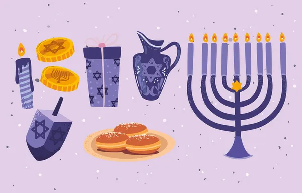 Ocho iconos de hanukkah — Vector de stock