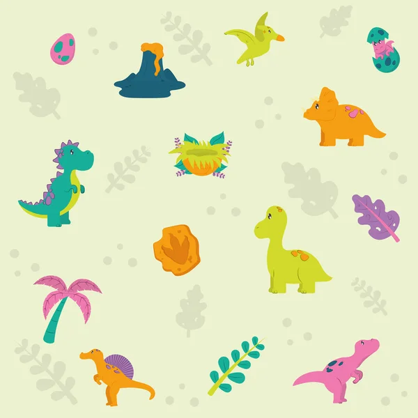 Dinosaurios lindo y la naturaleza — Vector de stock