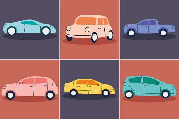 Colecție de pictograme mașini colorate — Vector de stoc