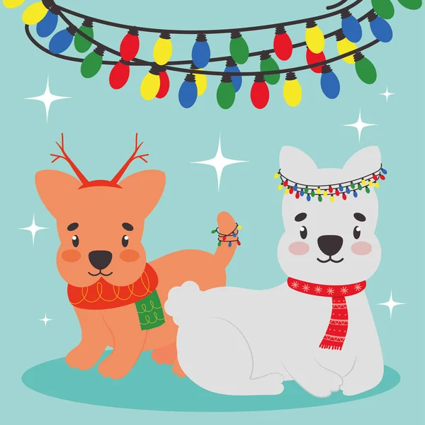 Niedliche Weihnachten Hunde Illustration — Stockvektor
