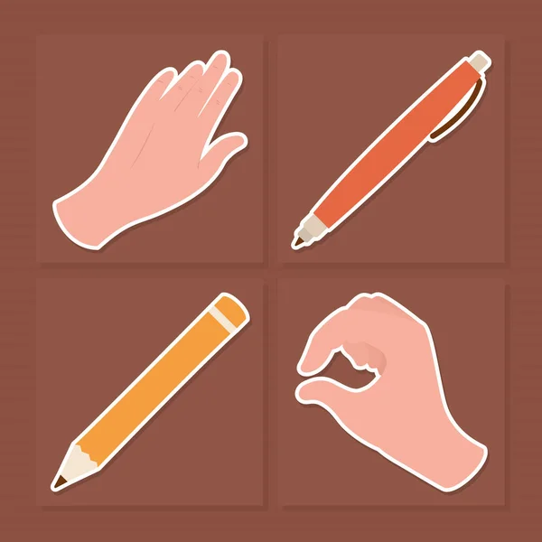 Hands and writing tools — Stock Vector