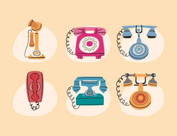 Six classic telephones — Stock Vector