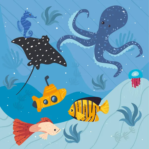 Illustration des Unterwasserlebens — Stockvektor