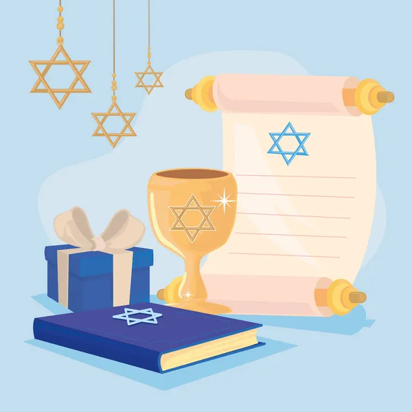 Cálice hanukkah e ícones — Vetor de Stock