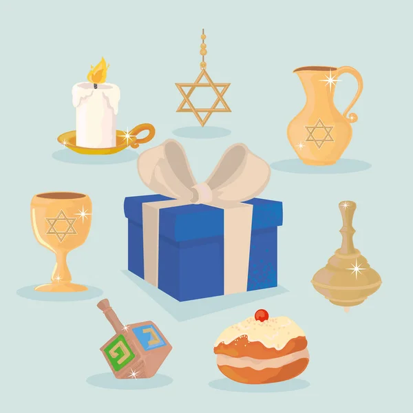 Heureux hanukkah huit icônes — Image vectorielle