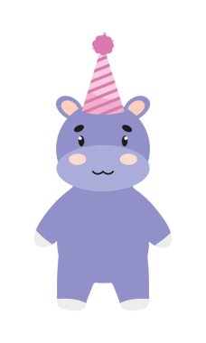 Doğum günü şapkalı hipopotam.