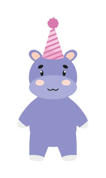 Hipopotam w kapeluszu urodzinowym — Wektor stockowy