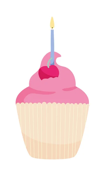 Pink birthday cupcake — Stock Vector