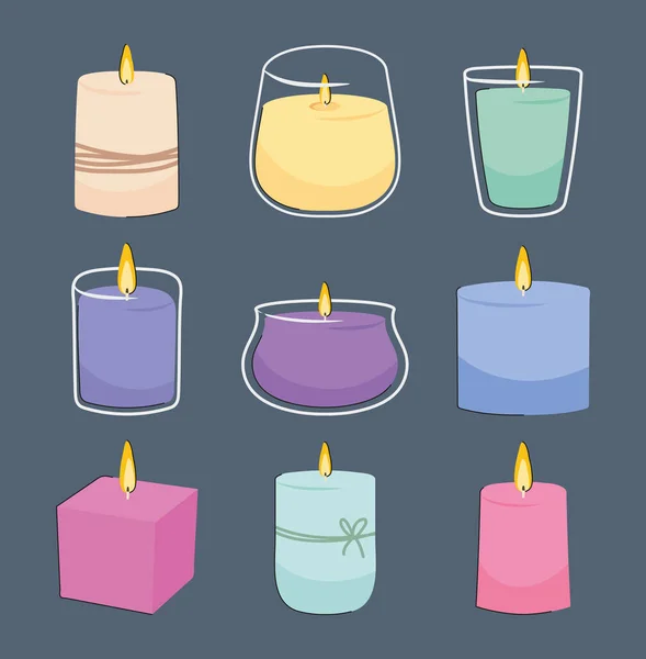 Conjunto de iconos de velas de colores — Vector de stock