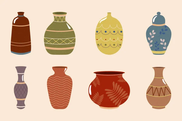 Jarrones de cerámica icono conjunto — Vector de stock
