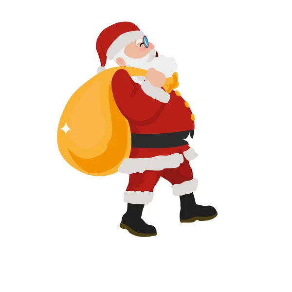 Santa com saco dourado — Vetor de Stock