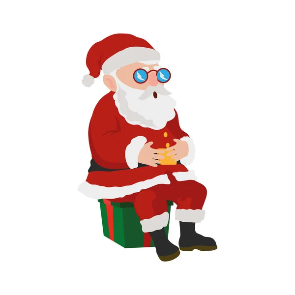 Weihnachtsmann auf grünem Geschenk — Stockvektor