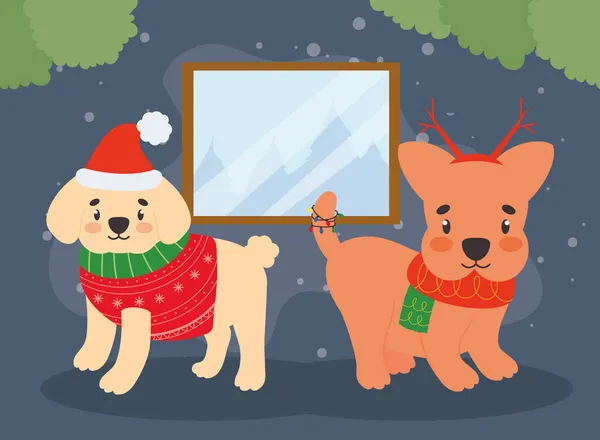 Рождественская иллюстрация собак — стоковый вектор
