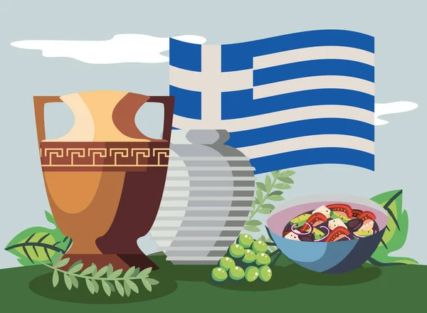 Greece vases and flag — Stock Vector