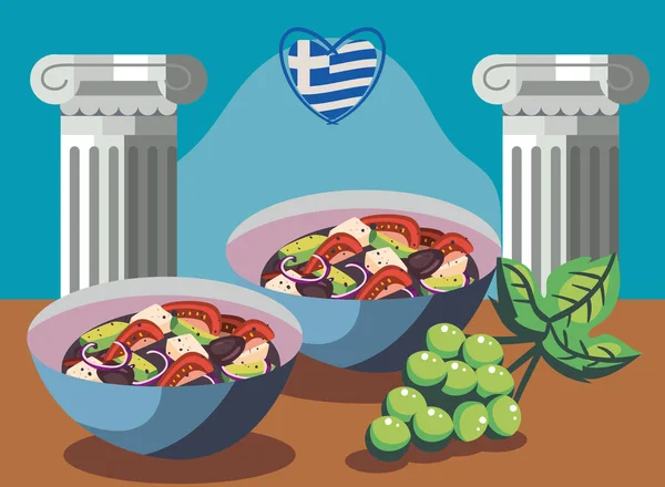 Griechische Salate und Trauben — Stockvektor