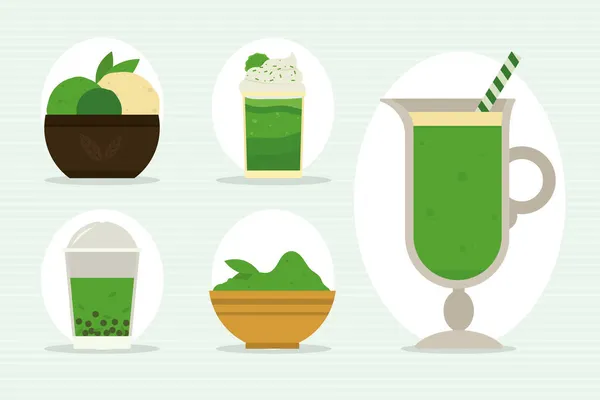 Conjunto de ícones de chá matcha — Vetor de Stock