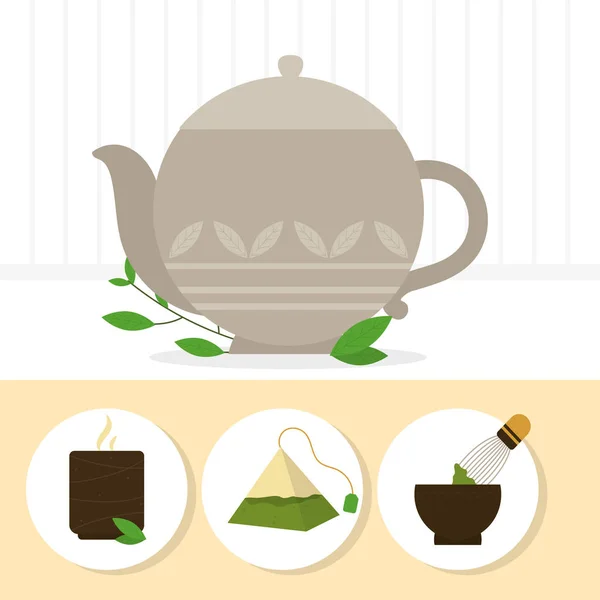 Matcha-Tee und Teekanne — Stockvektor