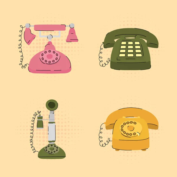 Telefone vintage conjunto ícone — Vetor de Stock