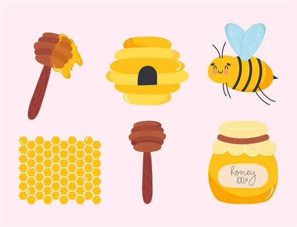 Miel y abeja — Vector de stock