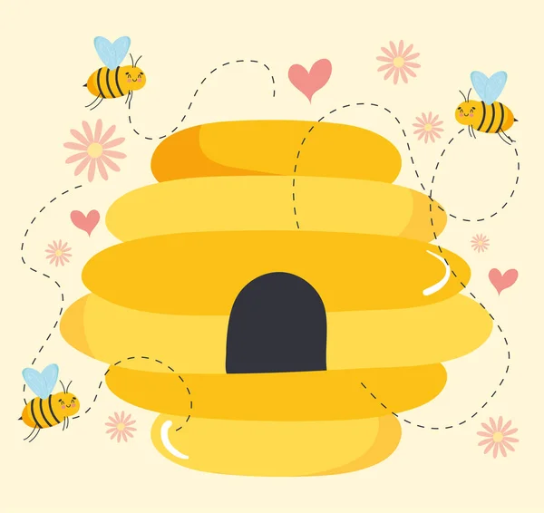 Colmena con abejas — Vector de stock
