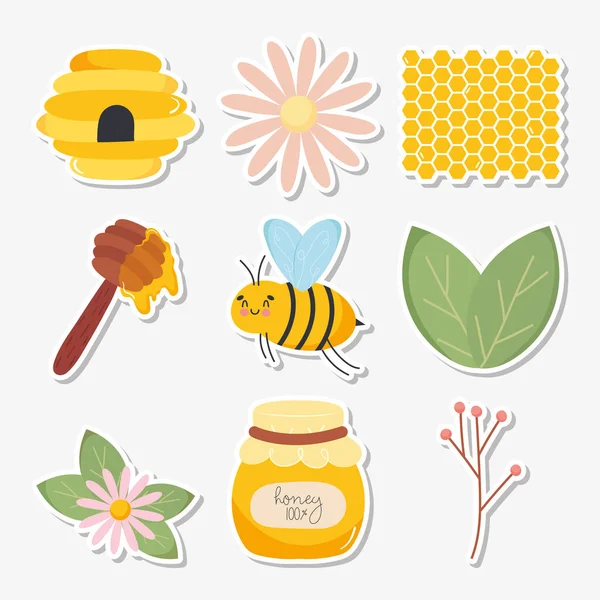 Abeja y miel — Vector de stock