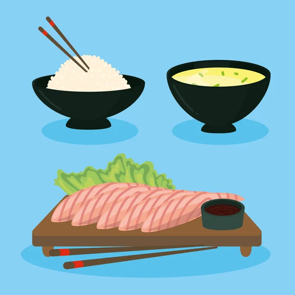 Tres alimentos japoneses — Vector de stock