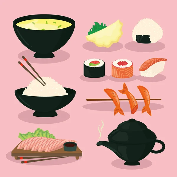 Dez alimentos japoneses — Vetor de Stock